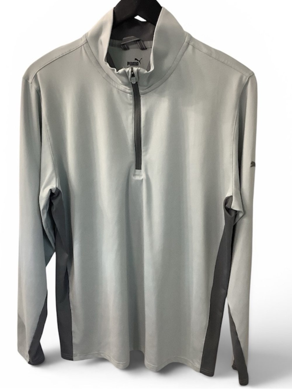 Puma Light Gray and White 1/4 Zip with Black Logo